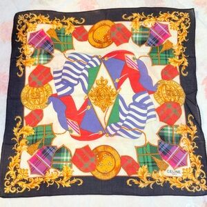 Celine Vibrant Plaid and Floral cotton Scarf/ handkerchief